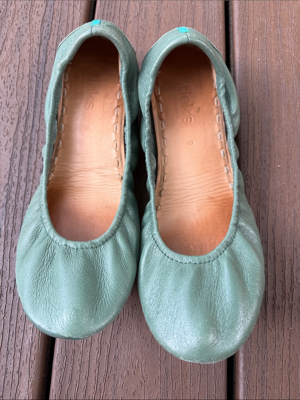 Tieks Pacific Green Leather Ballet Flats